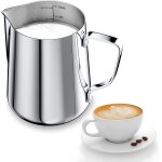350ml pot a lait 304 inox pour mousser le lait, pichet lait inox avec marque de mesure 12oz, tasse a ...