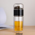 390ml - noir - 390ml th bouteille d'eau en verre borosilicat double couche th tasse d'eau infuseur ...