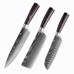 3pcs set1 - santoku couteau de chef en acier inoxydable 5cr15, outils de cuisine, couteau a pain, couperet ... 3pcs set1 - santoku couteau de chef en acier inoxydable 5cr15, outils de cuisine, couteau a pain, couperet ...
