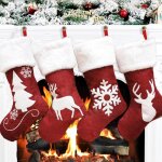 4 pi�ces chaussette de no�l peluche, chaussettes de noel a suspendre, cheminee decorative, chaussette ...