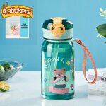 400ml - vert et 4 autocollants - tasse a paille d'eau mignonne pour enfants, sans bpa, etanche, portable, ...