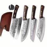 4pcs - b - couteau a dsosser a motif marteau en acier inoxydable, couteaux de cuisine, couteau de chef, ...
