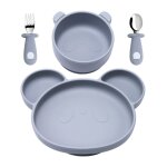4pcs bleu gris - assiettes et cuillères en silicone pour bébé, bols, assiettes, alimentation par aspiration, ... 4pcs bleu gris - assiettes et cuillères en silicone pour bébé, bols, assiettes, alimentation par aspiration, ...