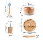 4pcs bleu poudre - assiette a ventouse en bois de bambou pour enfants, fournitures'alimentation, ustensiles ...