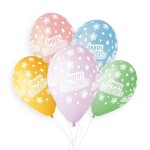 5 ballons bio anniversaire 33cm pastel multicolore