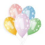 5 ballons bio chiffre 1 33cm pastel multicolore
