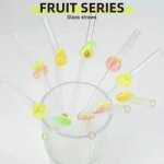 5 pailles en verre motif fruits color�s 2 goupillons aesth�tic classe