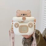 550 ml beige - bouteille d'eau en paille ours kawaii pour enfants, bouilloire en plastique, tasse a boire, ...