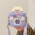 550 ml bleu clair - bouteille d'eau en paille ours kawaii pour enfants, bouilloire en plastique, tasse ...