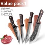 5577 set avec gaine - couteau de boucher forg a la main en acier a haute teneur en carbone, couperet ...