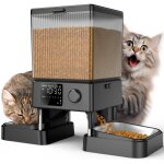 5l distributeur croquettes 2 bols mangeoire automatique a un bouton fonctionnement facile pour chat / ...