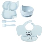 5pcs assiette b�b� set repas silicone, antiderapante bol a ventouse fourche cuill�re bavoir sans bpa ...