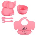 5pcs assiette b�b� set repas silicone, antiderapante bol a ventouse fourche cuill�re bavoir sans bpa ...