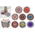 6 / 8pcs en c�ramique base en li�ge rond sous - verres tapis de vaisselle w / support de stockage