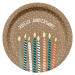 Paris prix - lot de 6 assiettes en carton  anniversaire kraft  18cm naturel