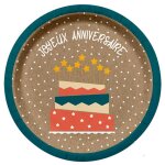 Paris prix - lot de 6 assiettes en carton  anniversaire kraft  23cm naturel