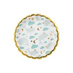 6 assiettes carton baleine feston or 18cm blanc