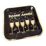 6 assiettes carton carre petillant annee 23cm noir