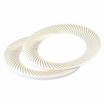 Lot de 6 assiettes en plastique r�utilisable  ava  18cm blanc & or