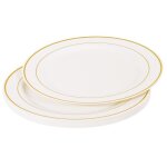Lot de 6 assiettes en plastique r�utilisable  liser�  19cm blanc & or
