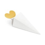 6 boites faveur carton c�ne c�ur or 5. 5x18 blanc