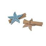 6 etoiles de mer bois sur pince 5. 5cm bleu