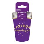 6 gobelets carton anniversaire 25cl violet