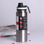 600ml - argent - bouteille de sport en acier inoxydable 1 litre, thermos a double couche d'isolation, ...