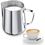 600ml pot a lait 304 inox pour mousser le lait, pichet lait inox avec marque de mesure, tasse a cafe, ...