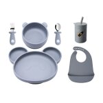 6pcs bleu gris - assiettes et cuillères en silicone pour bébé, bols, assiettes, alimentation par aspiration, ... 6pcs bleu gris - assiettes et cuillères en silicone pour bébé, bols, assiettes, alimentation par aspiration, ...