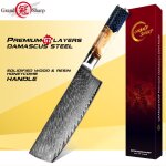 7 pouces - grandsharp couteau damas nakiri 7 pouces, couteau de chef de cuisine japonais en acier inoxydable, ...