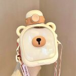 700 ml blanc - bouteille d'eau en paille ours kawaii pour enfants, bouilloire en plastique, tasse a boire, ...