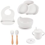 7pcs blanc - ensemble de vaisselle en silicone souple pour bébé, bol, ventouse, assiette, tasse, bavoirs, ... 7pcs blanc - ensemble de vaisselle en silicone souple pour bébé, bol, ventouse, assiette, tasse, bavoirs, ...