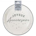 8 assiettes carton anniversaire 23cm argent