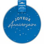 8 assiettes carton anniversaire 23cm bleu