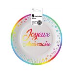8 assiettes carton anniversaire multicolore 23cm