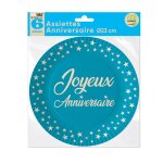 8 assiettes carton bio anniversaire 23cm bleu