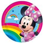 8 assiettes carton minnie rainbow 23cm rose