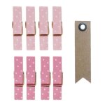8 mini pinces � linge aimant�es rose 3, 5 cm + 20 �tiquettes kraft fanion