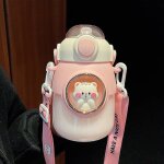 820 ml rose - bouteille d'eau en paille ours kawaii pour enfants, bouilloire en plastique, tasse a boire, ...