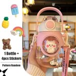 820m - rose et 4 autocollants - hi - gobelet a eau avec paille pour enfants, tasse a boire sans bpa, ...