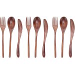 9pcs cuill�res en bois fourchette couteau kit, ensemble de couverts en bois, ensemble de couverts , ensemble ...
