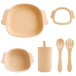 Abricot - ensemble de vaisselle en silicone sans bpa, etanche, bol, assiettes, gobelet, anneau de dentition, ...