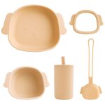 Abricot - ensemble de vaisselle en silicone sans bpa, etanche, bol, assiettes, gobelet, anneau de dentition, ...