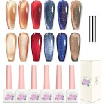 Adhere 6 pices 12ml cat eye gel nail polish set, yeux de chat brillant rflchissant color, brillant ...