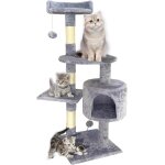 Aitodos arbre a chat, gris clair, 115 cm de haut, 5 poteaux, 4 plateformes, 1 niche et 2 balles suspendues, ... Aitodos arbre a chat, gris clair, 115 cm de haut, 5 poteaux, 4 plateformes, 1 niche et 2 balles suspendues, ...