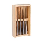 Alpina couteaux a steak en acier inoxydable dans bote en bois avec rangement - 22, 5 cm