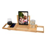 Alpina salle de bain planche bois plateau de bain 50 - 92 x 18 x 4 cm - bambou avec support de livre ...