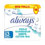 Always serviettes hygi�niques protection coton bio nuit grand format x16