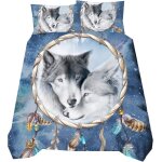 D animal tigre loup lion noir housse de couette et taie d'oreiller, attrapeur de r��ves plume microfibre ...